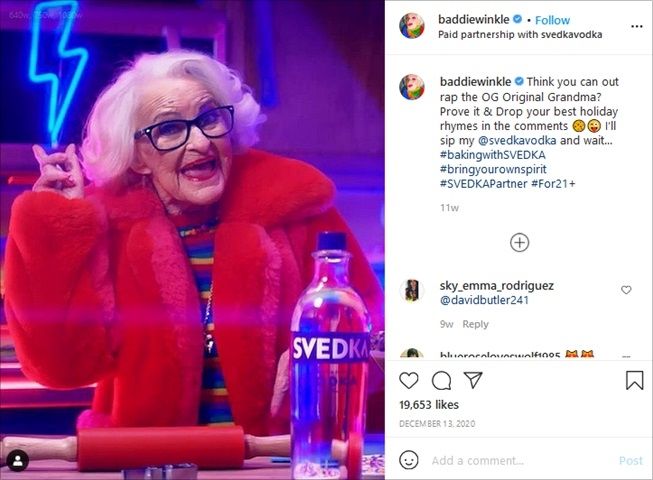 Baddie Winkle alias Helen Ruth Elem, nenek influencer berusia 92 tahun. (Instagram/@baddiewinkle)