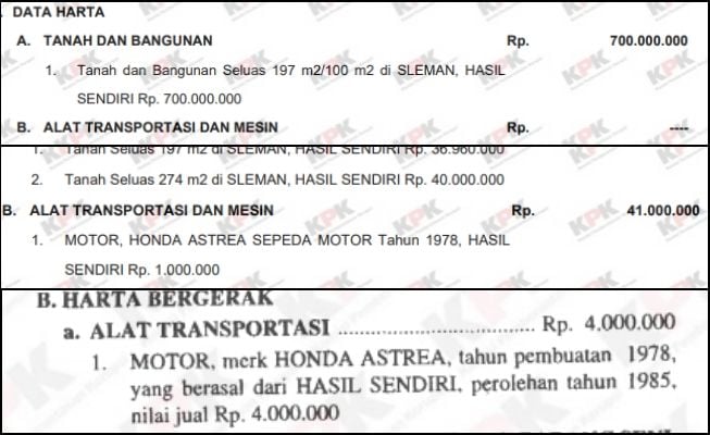 Perbandingan LHKPN Artidjo Alkostar dari tahun 2019 (atas), 2017 (tengah), 2001 (bawah). (KPK)