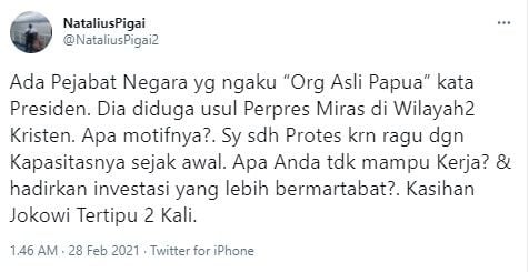 Komentar Natalius Pigai soal buka investasi miras (Twitter/nataliuspigai2)