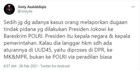 Jimly Assiddiqie sedih Jokowi dipolisikan (Twitter/jimlyas)