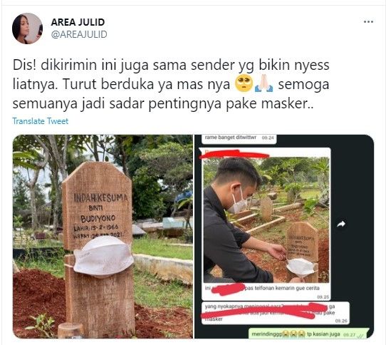 Nisan pakai masker. (Dok: Twitter/AreaJulid)