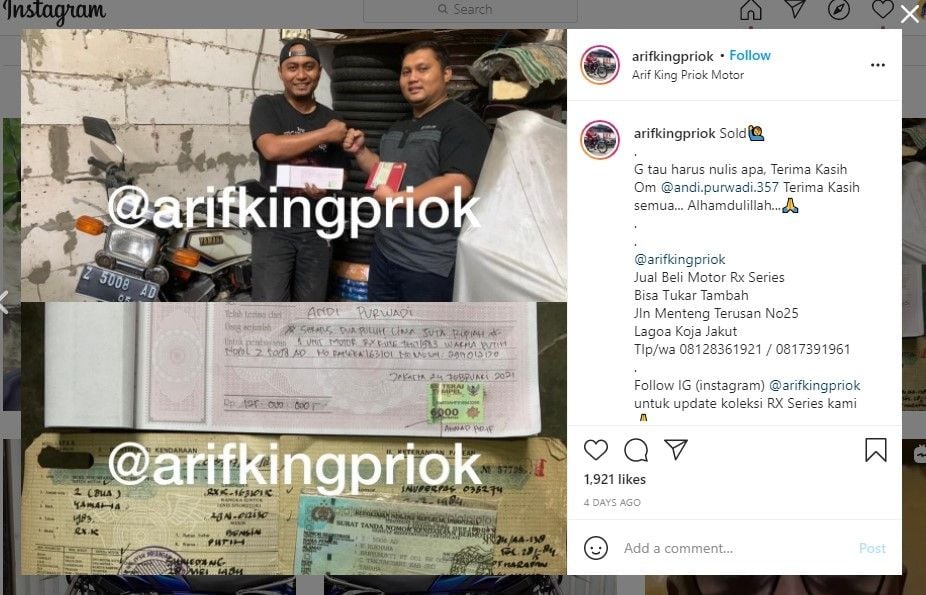 Motor RX-King terjual RP 125 juta (IG/arifkingpriok)