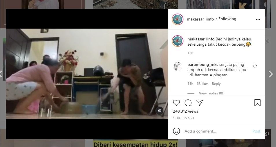 Aksi satu keluarga panik hadapi kecoa (IG/makassar_iinfo)