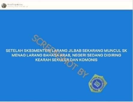 Menag keluarkan SK larang bahasa Arab (Turnbackhoax.id)