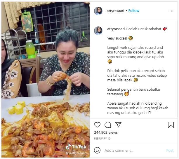 Asyik Makan Seafood, Wanita Ini Dapat Kado Pernikahan Tak Terduga (instagram.com/attyrasaari)