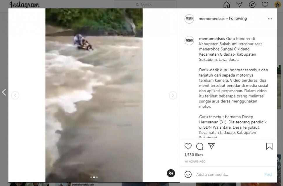 Guru honorer tercebur sungai (Instagram)