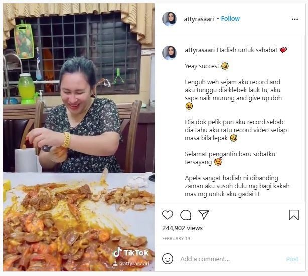 Asyik Makan Seafood, Wanita Ini Dapat Kado Pernikahan Tak Terduga (instagram.com/attyrasaari)