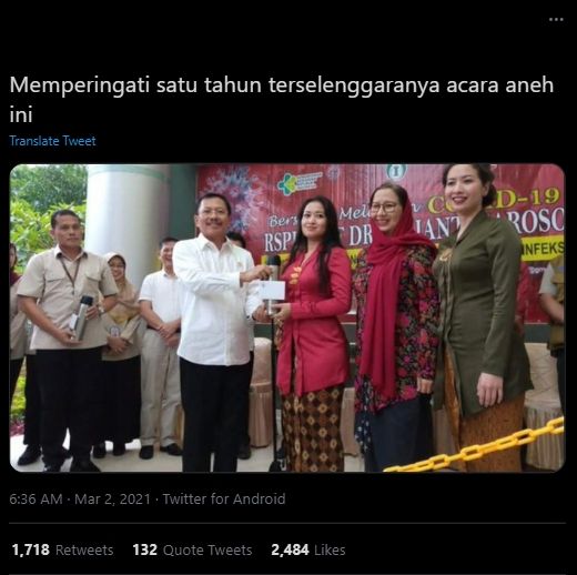 Satu tahun corona di Indonesia, momen jamu-jamuan Terawan diungkit (Twitter).