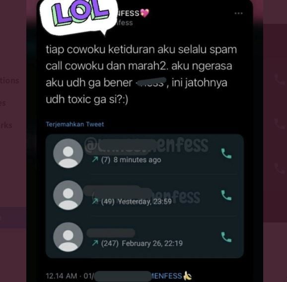 Curhat Wanita Merasa Jadi Pacar Toxic, Bisa Telepon Pacar 200 Kali (twitter.com/AREAJULID)