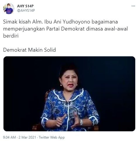 Cerita Ani Yudhoyono ikut memperjuangkan Demokrat (Twitter/ahys14p)