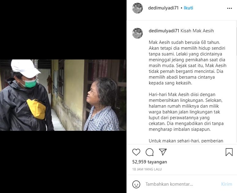 Kisah Nenek Aesih bikin warganet terenyuh (instagram).
