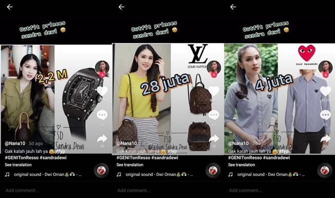 Barang mewah Sandra Dewi jadi sorotan. (TikTok/@raffaalita1)