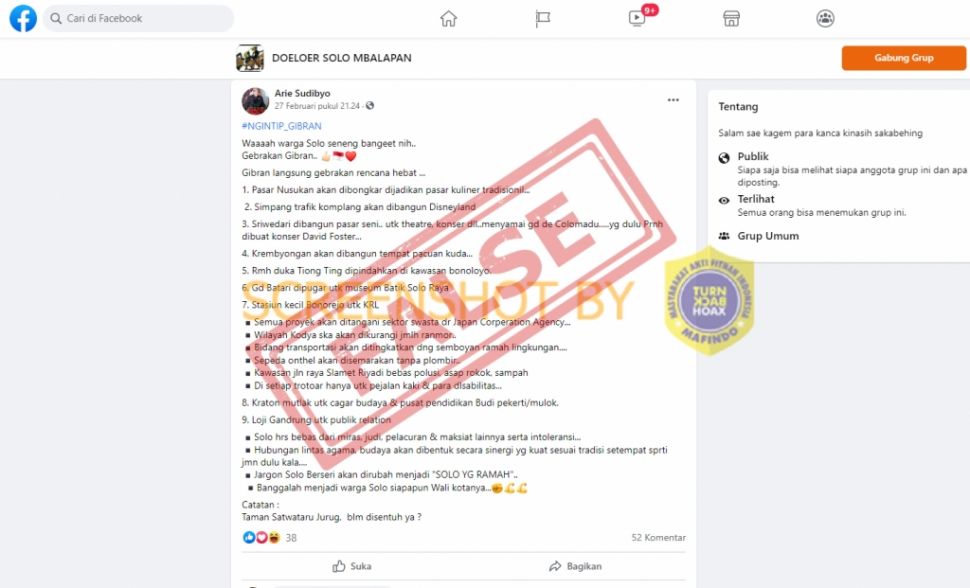Gibran mau bangun Disneyland di Simpang Komplang (Turnbackhoax.id)