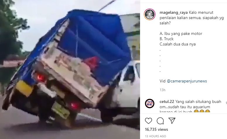 Truk oleng hindari emak-emak. (Instagram/@magelang_raya)