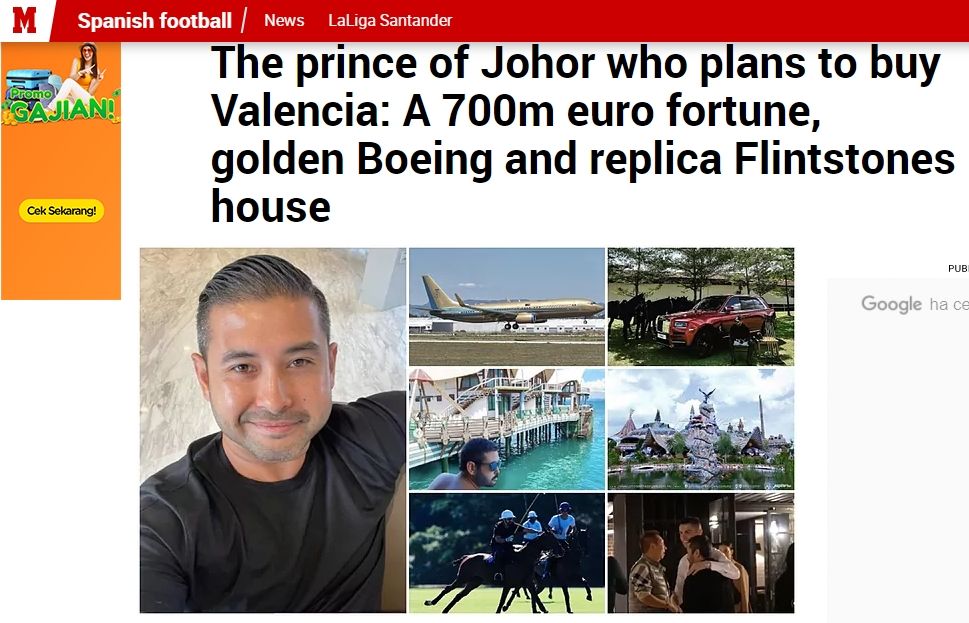Pemilik JDT, Tunku Ismail ingin beli Valencia.