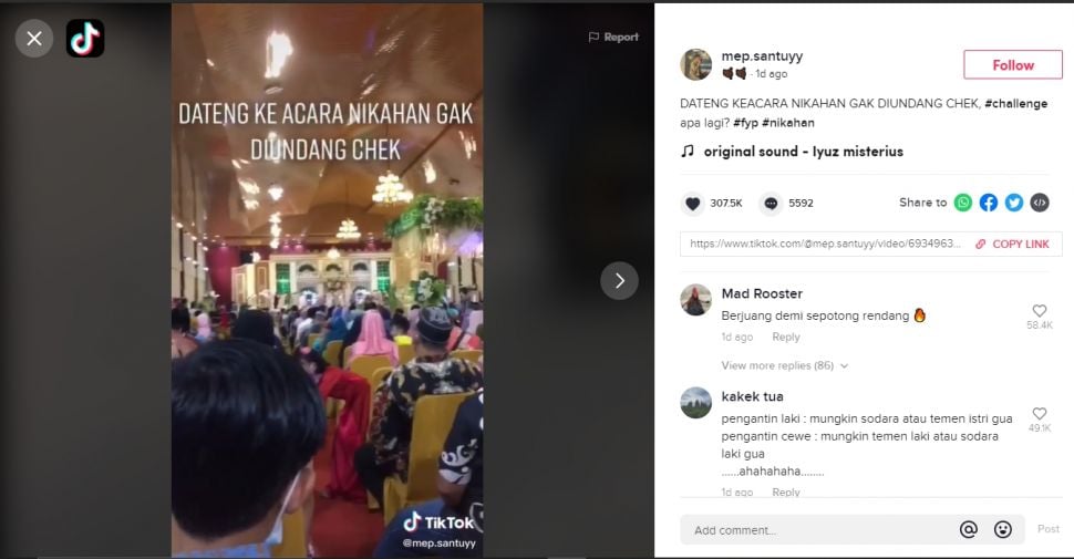 Viral tamu nikah tidak diundang (TikTok).