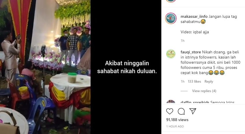 Ditinggal nikah sahabat, pria diperlakukan begini di acara resepsi. (Instagram/makassar_iinfo)