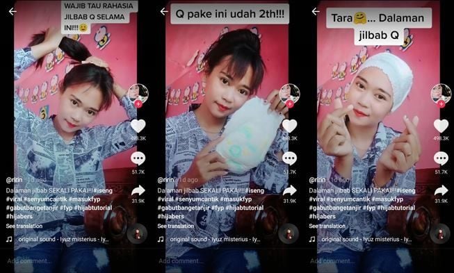 Viral wanita pakai pampers jadi dalaman hijab. (TikTok/@pbg.ngapak)