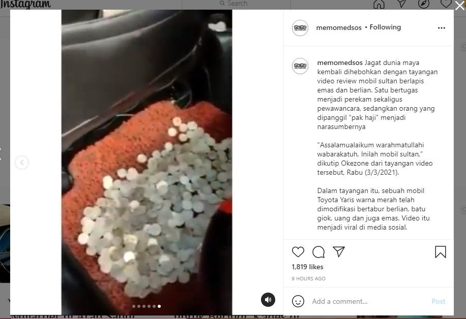 Mobil bertabur emas dan berlian (IG/memomedsos)