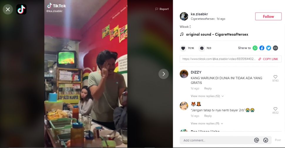 Warung viral karena disebut-sebut bayar Rp 2000 untuk nonton TV (TikTok).