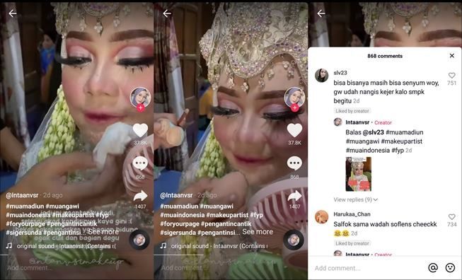 Viral pengantin makeupnya luntur. (TikTok/@intaanvsr)