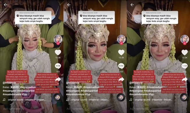 Viral pengantin makeupnya luntur. (TikTok/@intaanvsr)