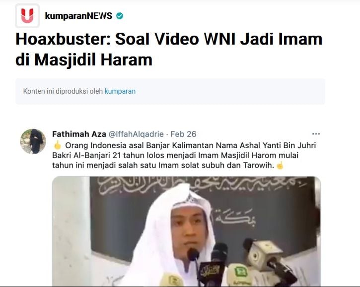 Fakta WNI jadi imam di Masjidil Haram (Turnbackhoax.id)