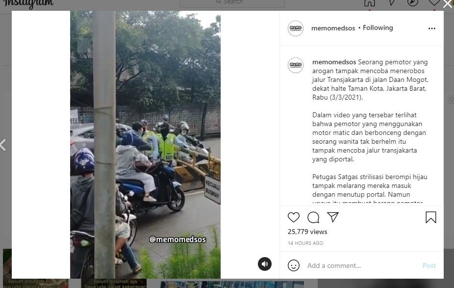 Pemotor ajak duel petugas jalur busway (IG/memomedsos)