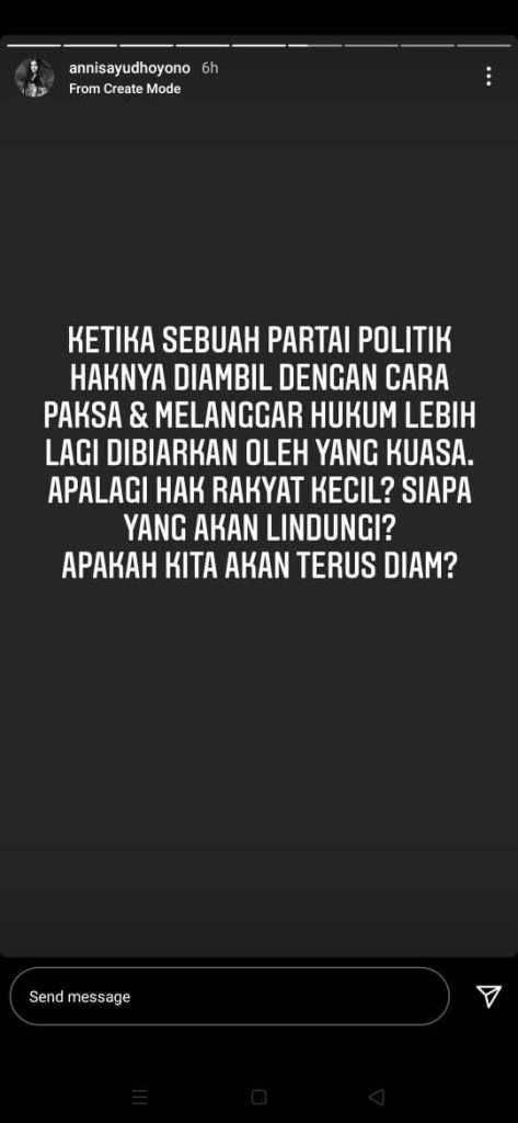 Status Annisa Pohan di Insta Storynya. 