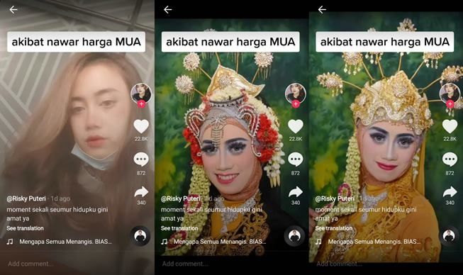 Akibat nawar harga MUA, hasil riasan nikahan wanita ini bikin prihatin. (TikTok/@susukeledaiii)