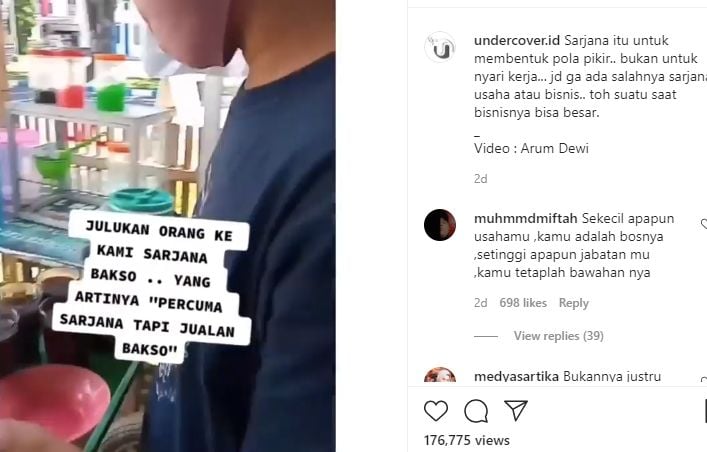 Kisah pria lulusan sarjana tak malu berjualan bakso. (Instagram/@undercover.id)