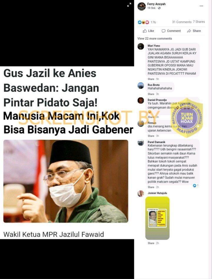 Fakta Gus Jazil sebut Anies bisa-bisanya jadi gabener (turnbackhoax.id)