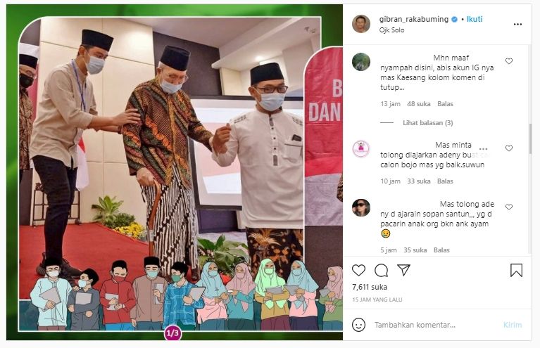 IG Gibran dipenuhi komentar soal Kaesang (Instagram).
