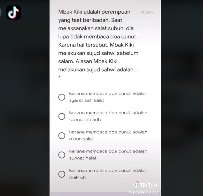 Soal ujian pakai nama tokoh Ikatan Cinta (Tiktok)