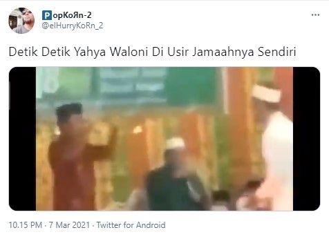 Ustaz Yahya Waloni diusir jemaah (Twitter/elhurrykorn_2)