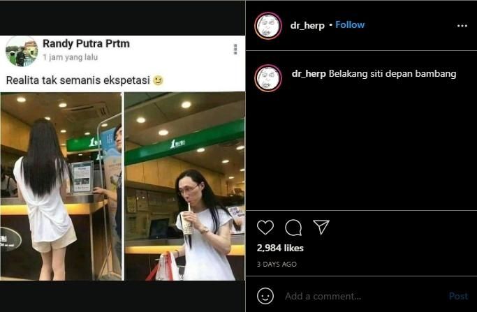 Jajan Minuman, Foto Wanita Berambut Panjang Ini Berujung Bikin Warganet Menyesal. (Instagram/dr_herp)