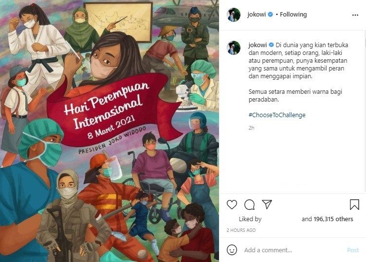 Jokowi mengunggah ilustrasi Hari Perempuan Internasional - (Instagram/@jokowi)