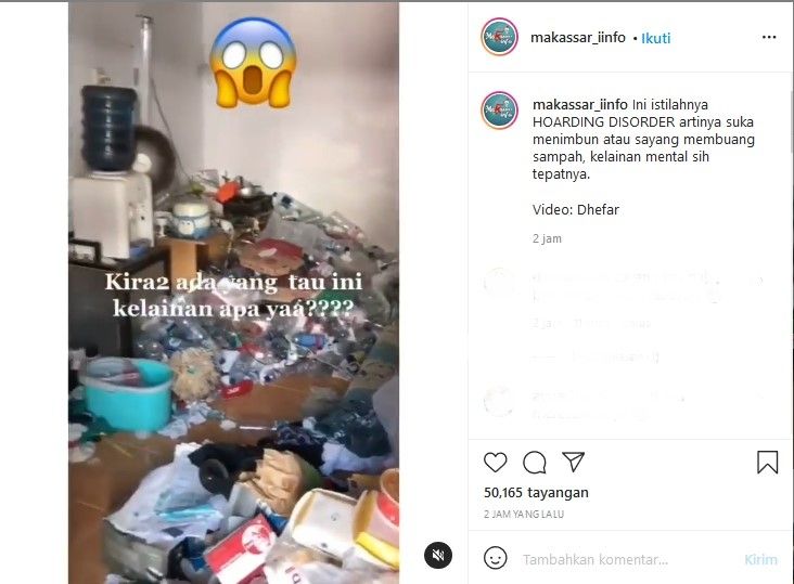 Timbunan sampah di dalam kamar kost (Instagram/Makassar_iinfo)