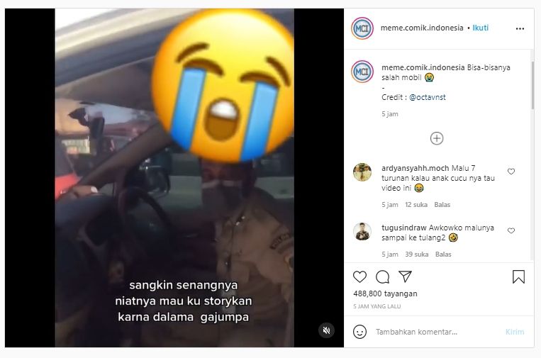 Viral video perempuan salah masuk mobil orang (Instagram).