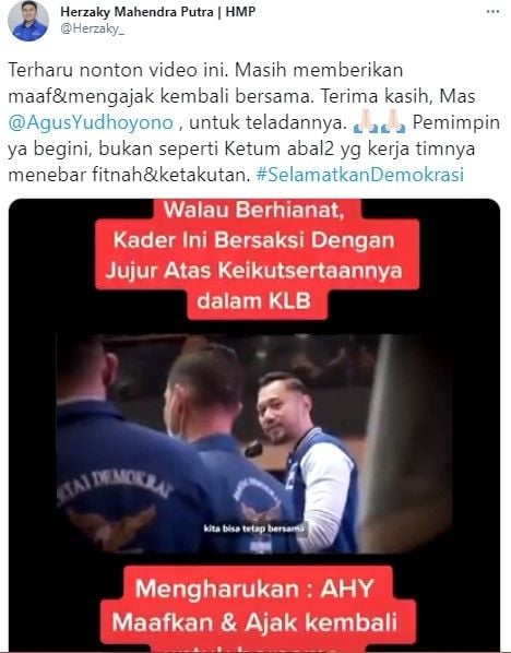 AHY ajak kader berkhianat gabung kembali ke Demokrat (Twitter/herzaky_)