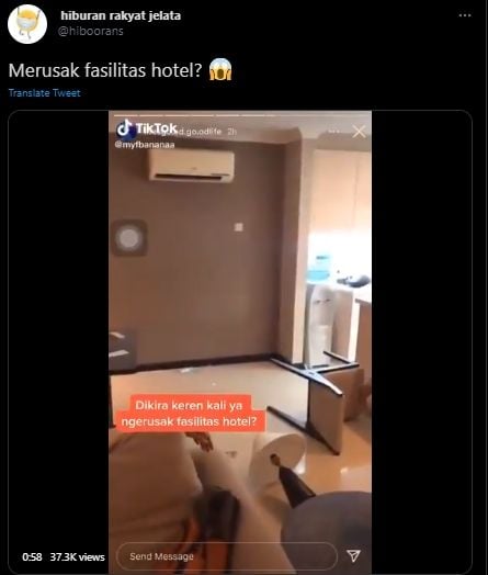 Viral Sekelompok Pemuda Rusak Fasilitas Hotel: Kan Sudah Bayar. (Twitter/@hiboorans)