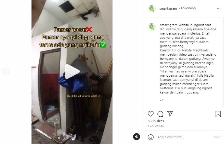 Perempuan histeris mendengar suara misterius di gudang - (Instagram/@smart.gram)