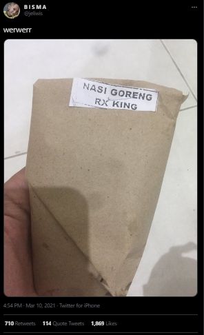 Viral Nasi Goreng RX King, Publik: Habis Makan Mulutnya Geber-geber. (Twitter/@jeliwiss)