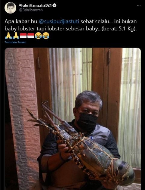 Fahri Hamzah pamer foto lobster (Twitter).