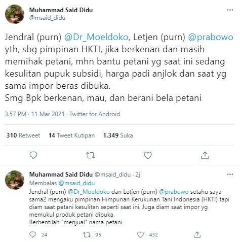 Said Didu semprot Moeldoko dan Prabowo (Twitter/msaid_didu)