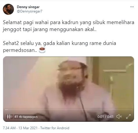 Ustaz sebut buzzer bentukan pemerintah mau hancurkan Islam (Twitter/dennysiregar7)