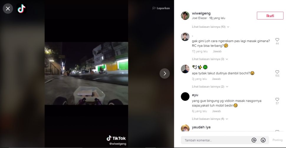 Viral pria pesan nasi goreng lewat mobil remot (TikTok).