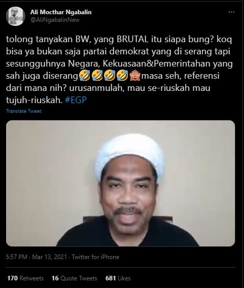Ngabalin soal BW sebut brutalitas demokratik terjadi di era Jokowi (Twitter).