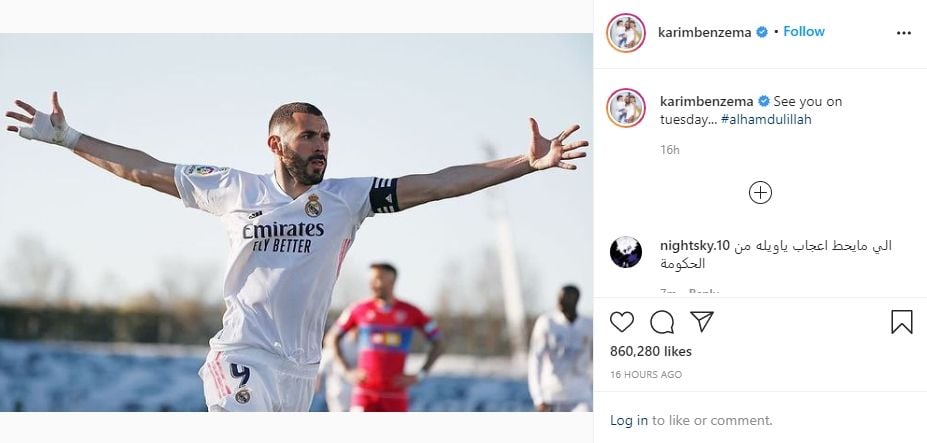 Striker Real Madrid, Karim Benzema, ucapkan alhamdulillah. (Instagram/karimbenzema)