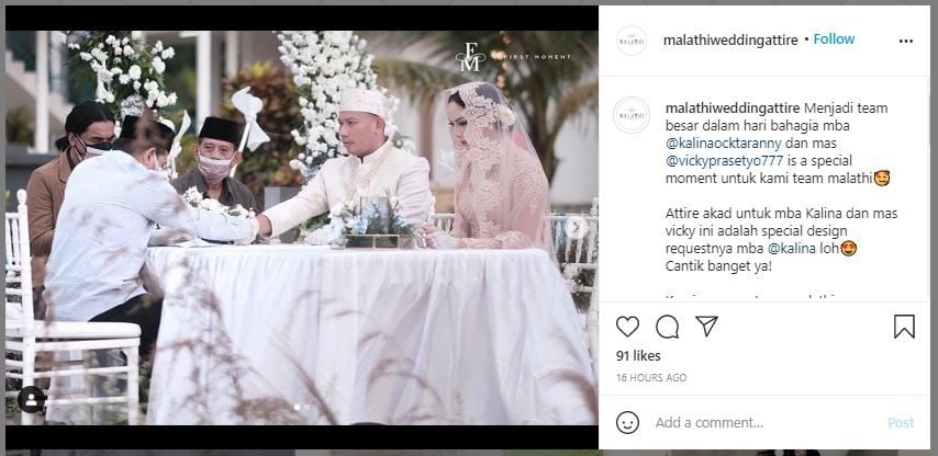 Gaun Pengantin Kalina Oktarani (instagram.com/malathiweddingattire)